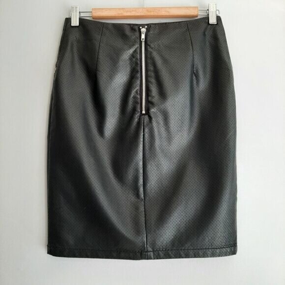 MINIMUM \ Micro Dot Pencil Mini Skirt Vegan Faux Leather Black Sz S - Picture 6 of 11